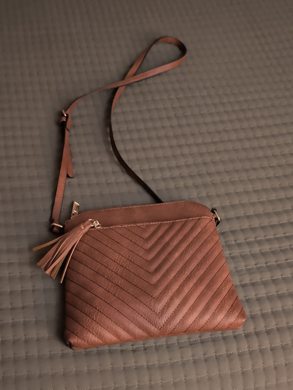 Women's Brown Quilted Crossbody Bag with Tassel